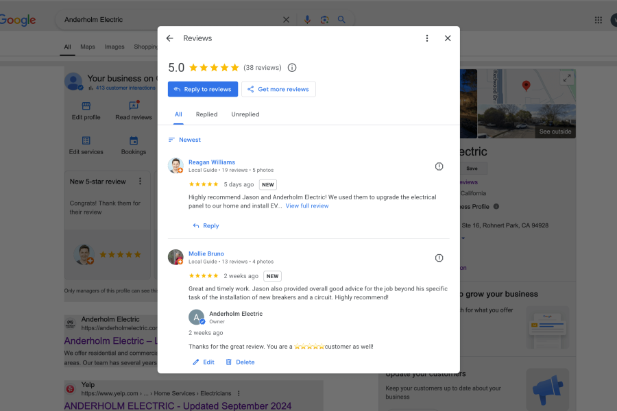 Anderholm Electric Google Reviews